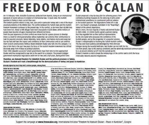 «Свободу Оджалану – мир Курдистану» в газете The Guardian